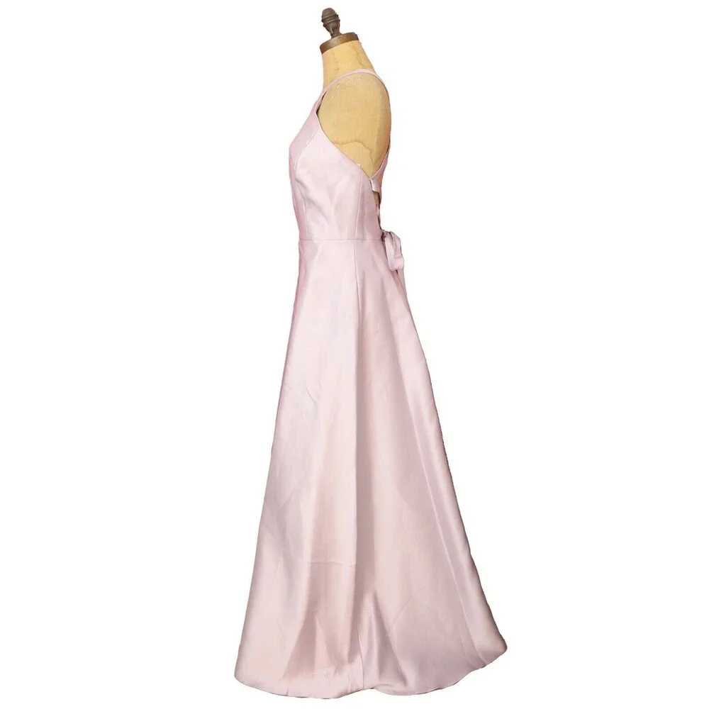 Alfred Sung Twill Strappy Criss Cross Back Gown 12 Twill Moondance Dress NWT B75 - Picture 5 of 6
